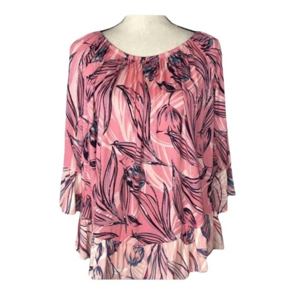 NEW Style & Co Plus Blouse Off Shoulder Top Elastic Neckline 3/4 Sleeves Pink 2X - Picture 2 of 4